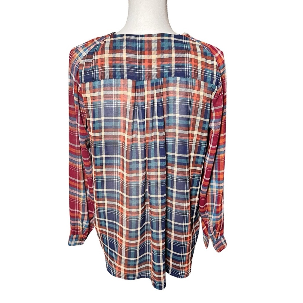 Anthropologie Maeve Sheer Plaid Printed Long Sleeve Blouse V-neck Size Small EUC - Picture 8 of 15
